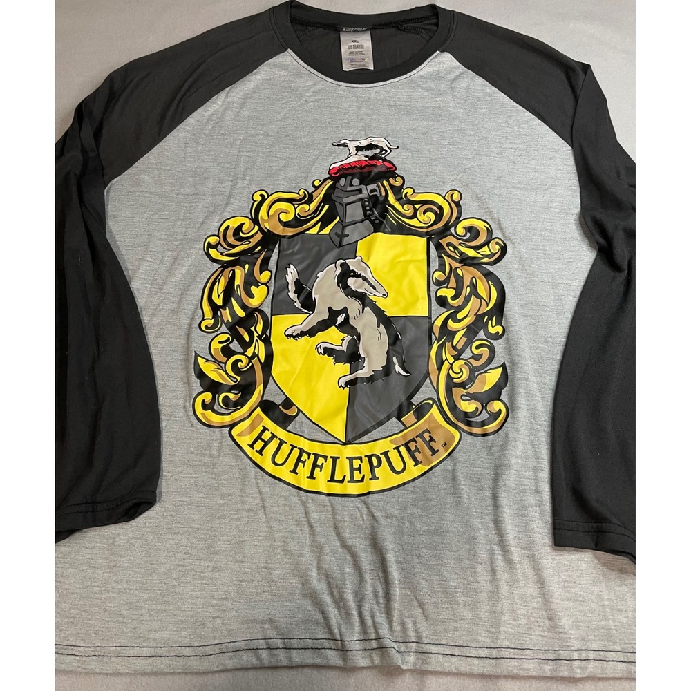 Harry Potter Hufflepuff Raglan‎ Pajama Shirt XXL Grey Black Pjammy Sleepwear